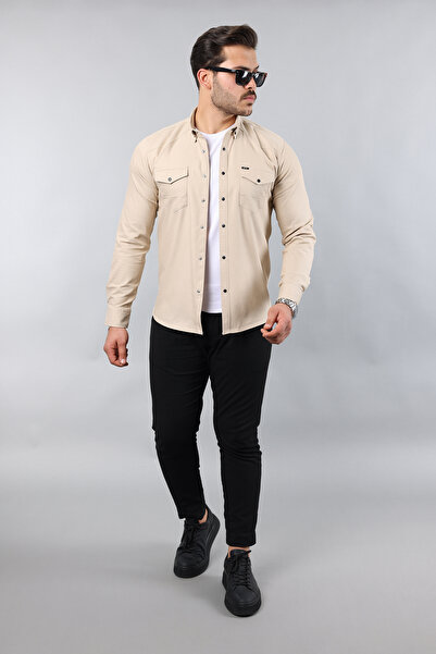 Enuygunenmoda Kvalitní pánská džínová košile Slim Fit s dvojitou kapsou