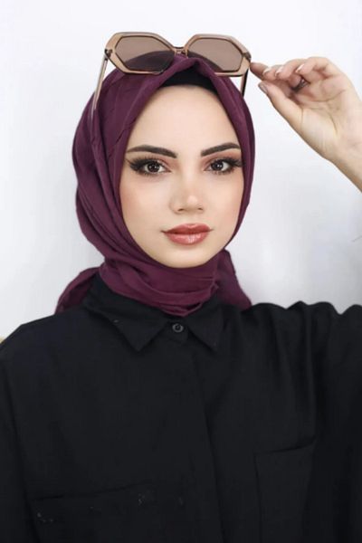 Melodi Scarf Eșarfă practică Hijab Bamboo Check - Damson pentru femei