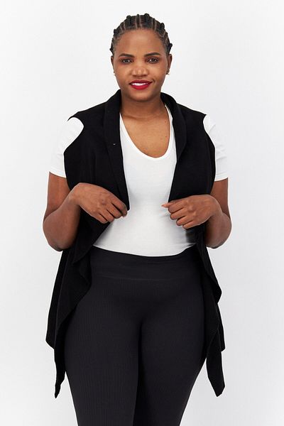 s.Oliver Women Sleeveless Open Front Ribbed Cardigan, Black