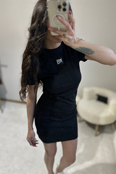 MoyStore AlxndrWng Siyah Basic Yarım Kollu Elbise