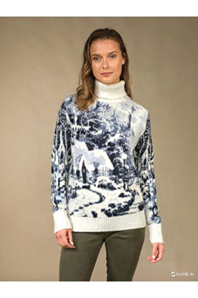 Pulltonic Kış Manzaralı Kadın Kaşmir Yün Kazak