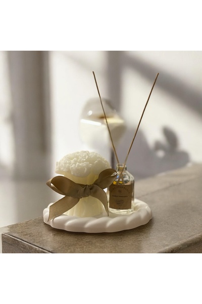 mislinapearls Çiçek Buketi Mum, Amber Romantik Bambu Çubuklu Oda Kokusu ve Be...