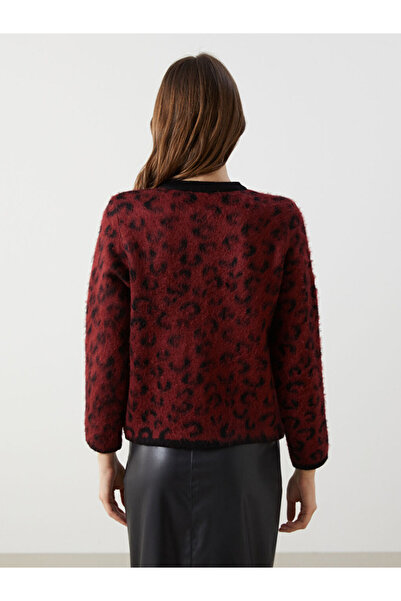 LC Waikiki Bisiklet Yaka Leopar Desenli Kadin Triko Hirka - W4M400Z8