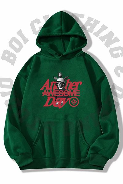 Boi Unisex Another Awesome Day Printed Oversize Χοντρό 3 νήματα Hooded Hoodie - Μαύρο και άσπρο φούτερ