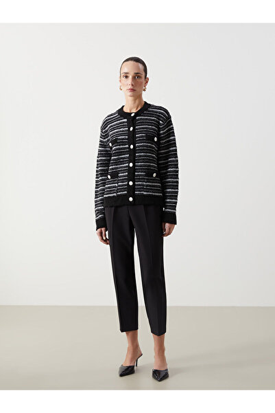 LC Waikiki Crew Neck Striped Women's Knitwear Cardigan