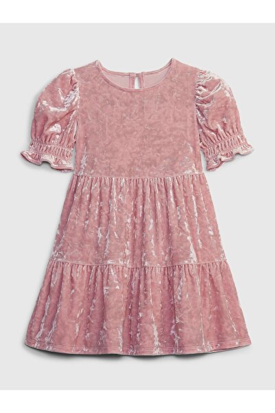 GAP Kız Bebek Pembe Kat Kat Kadife Elbise