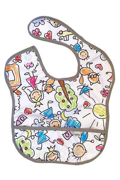 yorni 6-24 Months Economical Double Set - Family and Sea Model Liquid-Proof Baby Bib with Velcro on the Neck