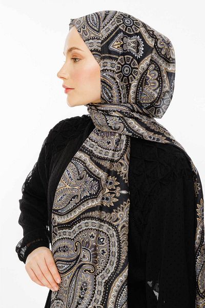 VALORSCARF شال منقوش ريفي باللون الأسود والذهبي