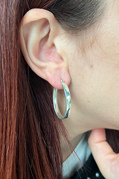 Pinart 925 Ayar Gümüş Helen Model Oval Halka Şık Kadın Küpe PNRTB001300