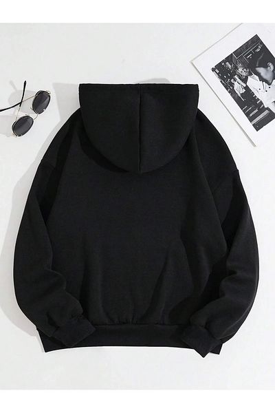 Boi Unisex Hustle Rainbow Design Printed Oversize Hooded Sweatshirt with Pockets 3 Thread Raster Hoodie