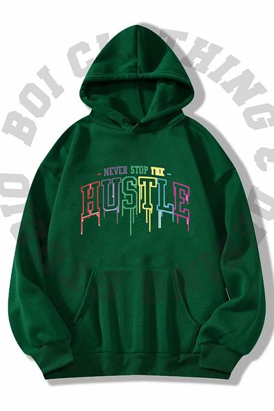 Boi Unisex Hustle Rainbow Printed Oversize Hoodie φούτερ - Φούτερ με τσέπη, 3 κλωστές με κουκούλα