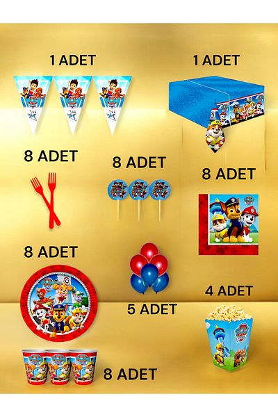 VibeHome 8 Person Paw Patrol Themed XL Pack - Birthday Party & Fun Events