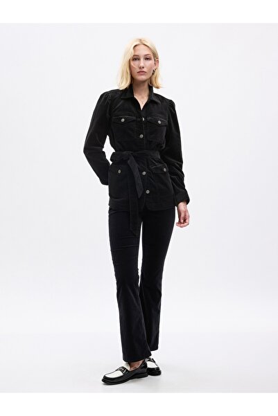 GAP Kadın Siyah Kadife Kuşaklı Utility Ceket