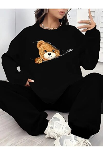 LAND MODA طقم بدلة رياضية نسائية بطبعة دب