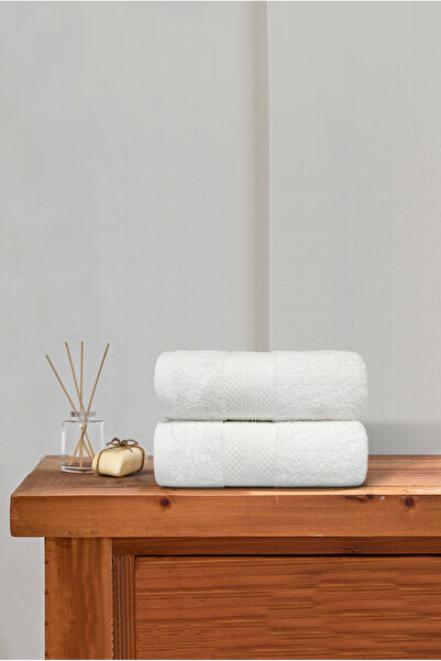Ellaline Set of 2 Towels - 100% Cotton, Ultra-Absorbent, Soft Diamond Patterned Border 50X80Cm