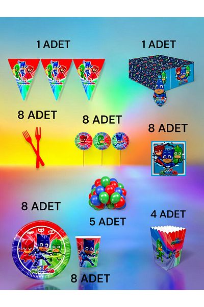 VibeHome 8 Person Pijamask Themed XL Pack - Birthday Party and Fun Events