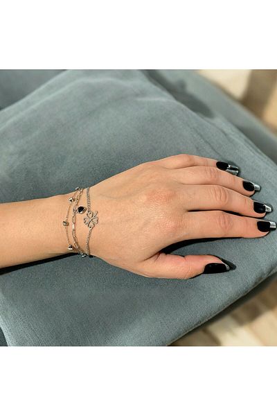 MR Heart and Clover Figure Triple Steel Bracelet