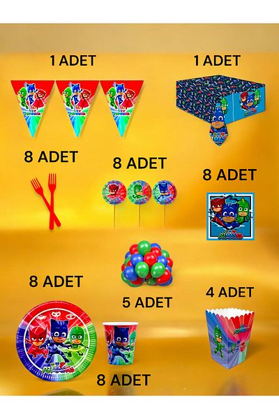 VibeHome 8 Person Pijamask Themed XL Pack - Birthday Party and Fun Events