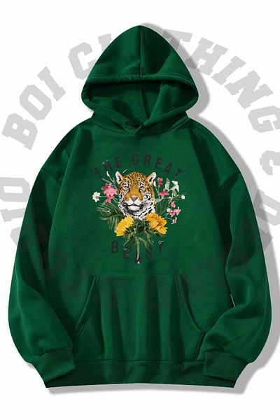Boi Unisex Tiger Printed Oversize Hoodie με τσέπη - 3 κλωστών με κουκούλα