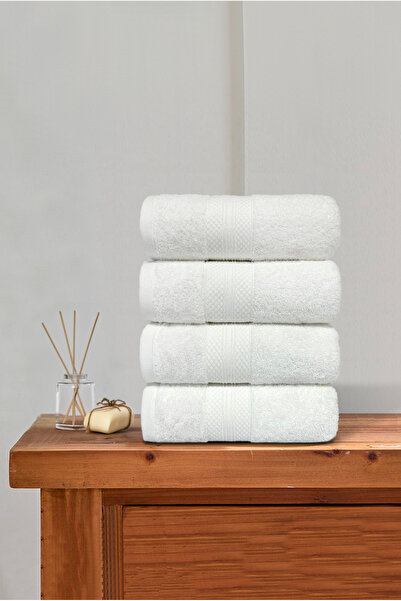 Ellaline Set of 4 Diamond Patterned Towels - 100% Cotton, Ultra Absorbent, Soft Border 50X80Cm