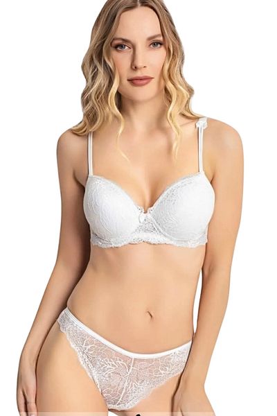 Alissa Women's Ecru Dowry Lingerie Set Padded Bra and Panty Set