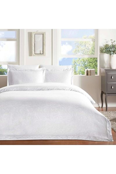 STOREMAX Blanca Patterned 100% Cotton Duvet Cover Set White, Double
