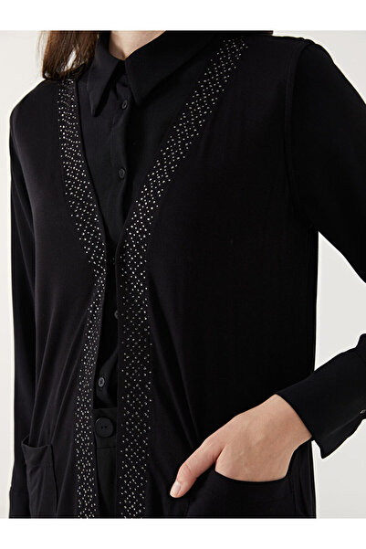 LC Waikiki Black V-Neck Shiny Stone Women's Vest