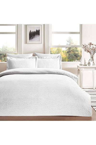 STOREMAX Leo Patterned 100% Material Duvet Cover Set, White, Double