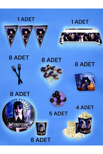 VibeHome 8-Person Wednesday Themed XL Pack - Birthday Party and Fun Events