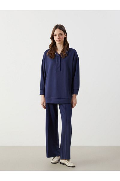 LC Waikiki Navy Blue Women's Wide Leg Sweatpants with Elastic Waist