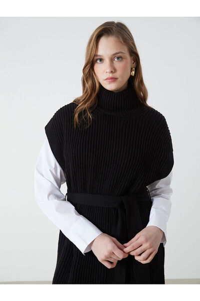 LC Waikiki Black Turtleneck Oversized Women's Knitwear Sweater