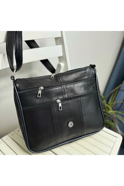 Deribag Geantă Crossbody Femei Dimensiune Mare Piele Naturală Neagră 27*26*8 Cm