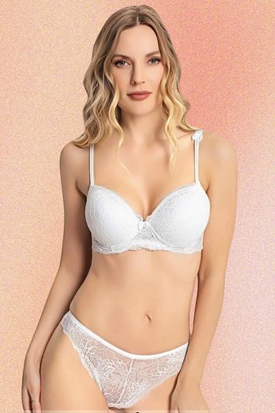 Alissa Women's Ecru Dowry Lingerie Set Padded Bra and Panty Set