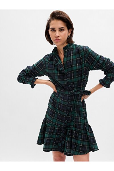 GAP Kadın Yeşil Ekose Desenli Mini Elbise