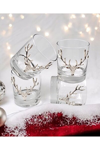 MİMSEGÜN DEKOR Deer Figured Goblet Silver Set of 4