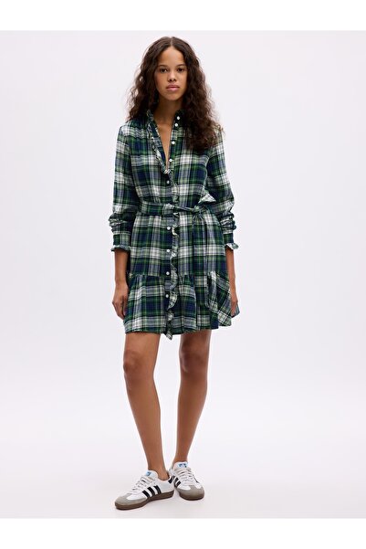 GAP Kadın Yeşil Ekose Desenli Mini Elbise
