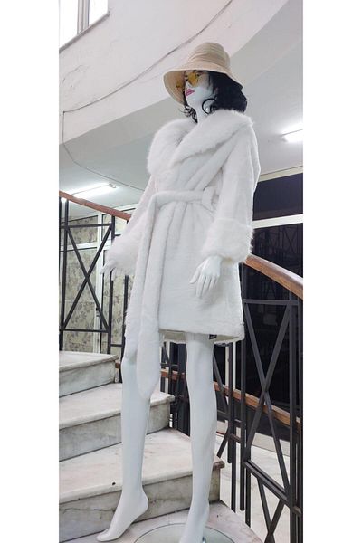 EREN STYLE Γούνινο παλτό με ζώνη Nubuck μέσα με γούνινο γιακά και μανίκια (100 CM)
