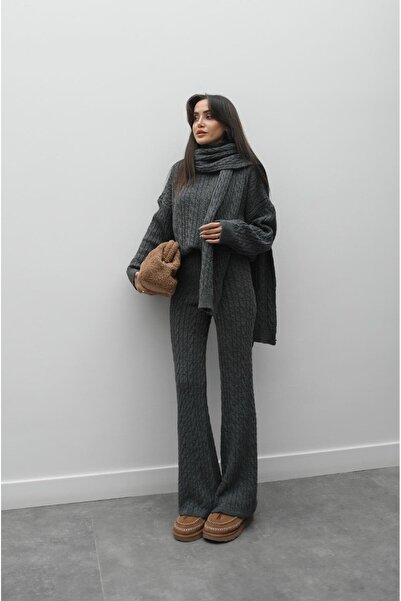 Havoş Anthracite Weft Hair Knit Pants Sweater Set