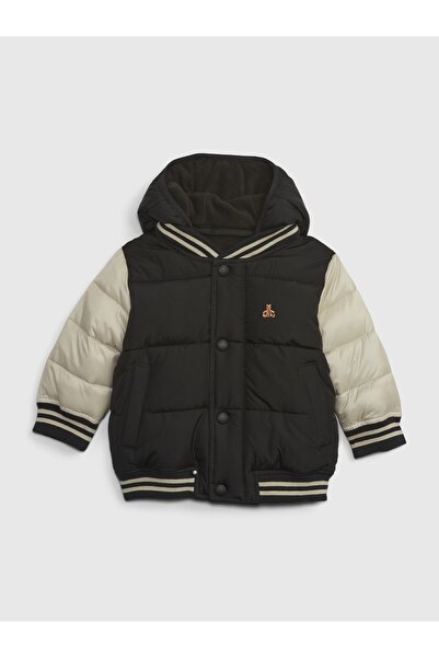 GAP Erkek Bebek Siyah %100 Geri Dönüştürülmüş Varsity Puffer Şişme Mont