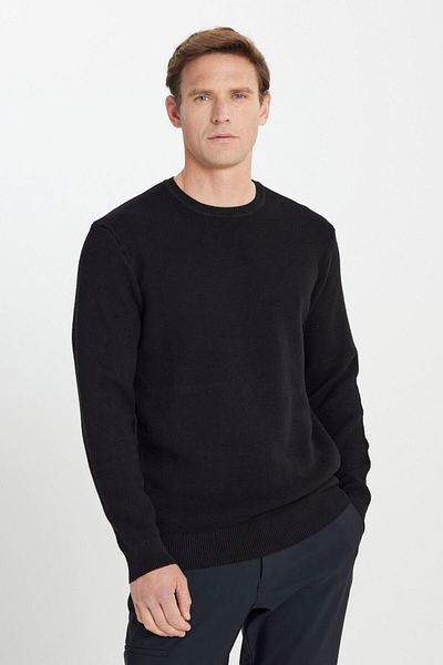 ALTINYILDIZ CLASSICS Pulover pentru bărbați, negru, 100% bumbac, cald, cu potrivire standard, cu decolteu normal, tricot din alamă