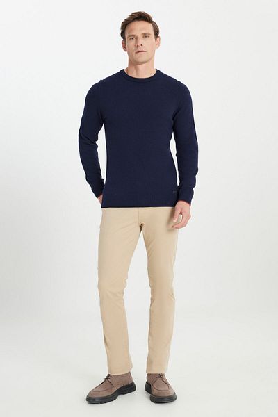 ALTINYILDIZ CLASSICS Men's Navy Warm Wool Standard Fit Regular Cut Crew Neck Knitwear Sweater