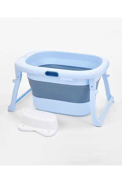 Fab N Funky حوض استحمام قابل للطي للأطفال - أزرق، مضاد للانزلاق، محمول، ارتفاع قابل للتعديل، تصريف سهل، مقبض أمان