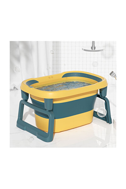 Fab N Funky حوض استحمام قابل للطي للأطفال - أصفر وأزرق مخضر، صغير الحجم وخفيف...