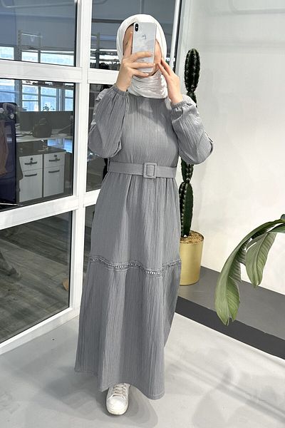 ModaSelin 240806051930   Gray Dress with Belt