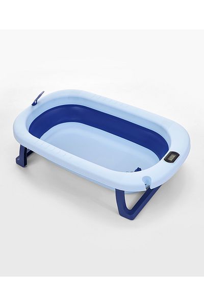 Fab N Funky Blue Baby Bath Tub with Temperature Control & Drain Plug, Sturdy, Ages 6  Months, 75.5x47x21.5 cm