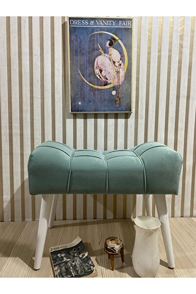 Arkın Puf Ahşap Beyaz Ayak Su Yeşili Puf ,spor Modern Tasarım, Çima Dikiş .