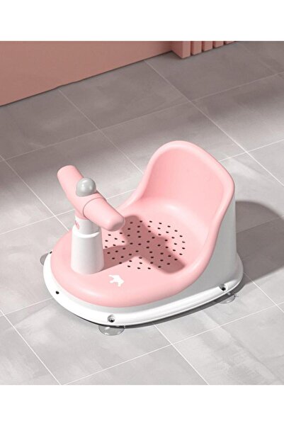 Fab N Funky Crown Printed Bath Chair, Ergonomic Handle Grip, Perforated Design, Non-Slip Base, 0 Months+, Pink