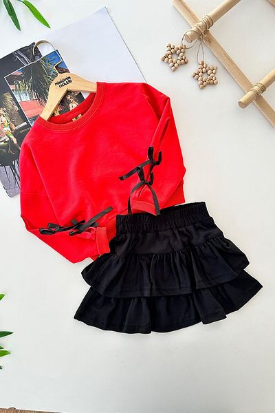 Minigimin Cicileri 2-Piece Set for Girl My Mini - Red Skirt and Sleeves Ribbon Detail