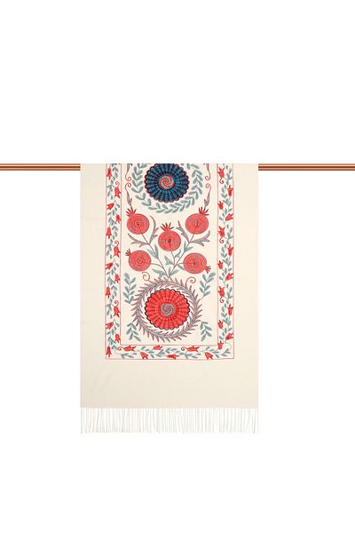 Bursa İpek Cream Embroidered Winter Shawl