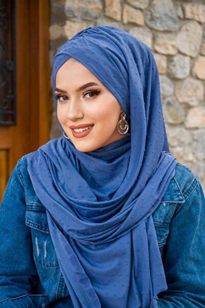 Aişe tesettür Έτοιμο σάλι με χιαστί λουράκια Indigo Pompom